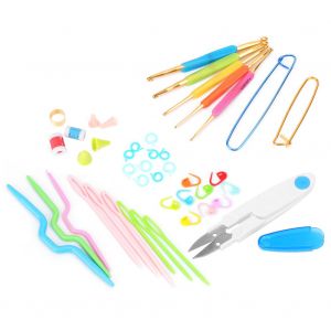 Ensemble de crochets a double extremite de 2,0 a 6,0 mm, outils de couture, jauge de tricot, ciseaux, outil de tissage - Neuf
