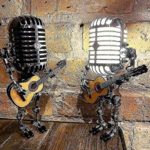 Nouveaux Produits En 2023,Usb Retro Style Microphone Robot Lamp Holding Guitar Avec Lumi&egrave;re Vintage Home Decoration - Neuf