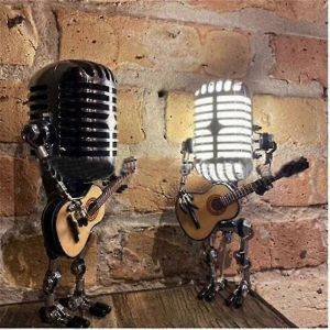 Nouveau,approprié USB style rétro microphone robot lampe tenant guitare avec lumière Vintage décoration de la maison - Neuf