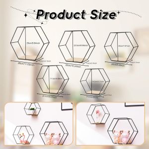Étagères Murales Hexagonal Lot De 3, Etagere Murale Fer, Étagères Métalliques De Rangement Pour Cuisine, Salle De Bain, Salon Chambre Bureau, Étagère En Métal Flotté Afficher Plante Livres (Or) - Neuf