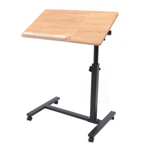 Bureau Mobile R&eacute;glable 360&deg; Avec Roulettes, Table Ordinateur Portable Hauteur Ajustable 58-90 Cm, Plateau Inclinable Bois Et Acier, Ergonomique T&eacute;l&eacute;travail &Eacute;tudiant Chambre Salon - Neuf