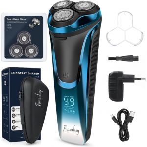 Rasoir ?Lectrique Homme Avec 3 Lame Et 1 Chargeur Rapide, Rasoir &iquest;&iquest;Lectrique Wet & Dry, Tondeuse &iquest;&iquest; Barbe Haute Pr&iquest;&iquest;Cision, Rasoir ?Lectrique Sans Fil, Housse De Voyage, Batterie De 99 Minutes - Neuf