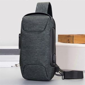 Sac à bandoulière antivol de charge USB étanche avec serrure, sac à dos de poche de poitrine portable bleu - Neuf