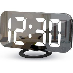 Numérique de Chevet réveil, Réveil, 7 Pouces LED Miroir, avec 2 Port de Chargement USB, Mode Snooze, réglage Automatique de la Luminosité Réglage, Facile à installer l'Horloge de Bureau - Neuf