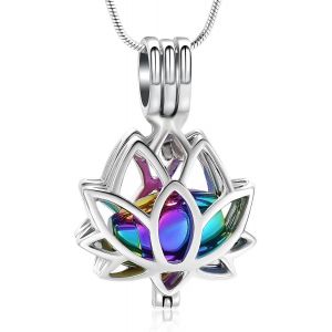 Cremation Jewellery For Ashes - Lotus Flower Pendant Necklace With Mini Urn Memorial - Neuf