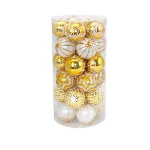 Lot de 30 boules de No&euml;l,60mm Or et Blanc Peint Ornements Suspendus Incassables No&euml;l - Neuf