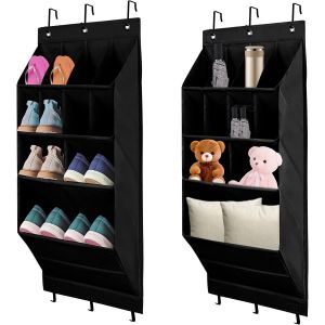 Kgabery-Range-Chaussures À Suspendre Sur La Porte,Organiseur De 2 Pièces De Chaussures Avec Crochets,Meuble Suspendu Pour Chaussures Et Vêtements Pour Chambre,Salle De Bain,Armoire,11 Sacs,Noir - Neuf