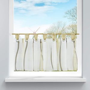 1 Pièce Rideau Brise-Bise Motif De Vagues À Passants En Polyester Passe Tringle Transparent Décoration Pour Chambre Salle Be Bain Cuisine Sable H/L 45/120cm - Neuf