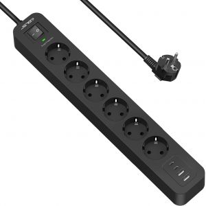 Multiprise USB C,4 Prises avec 4 Ports USB Chargeur de Voyage, Parasurtenseur Multiprise Electrique(3680W 16A) Parafoudre et Surtension avec Interrupteur Cable 2m pour Smartphone Tablette- Blanc - Neuf