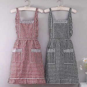 Ensemble de 2pcs tablier de cuisine joli tablier de cuisine pour femmes (77cm * 70cm,rouge,noir) - Neuf