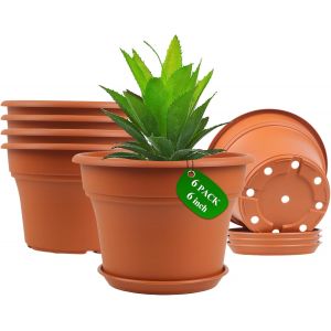 NouvelHorizonstore-Lot de 6 pots de fleurs en plastique de 15,2 cm pour plantes d'int&eacute;rieur et d'ext&eacute;rieur avec trous de drainage et soucoupes - Pots de fleurs en r&eacute;sine - Neuf
