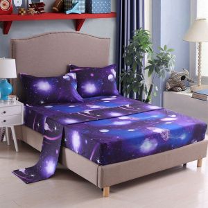 Hjlian Parure De Lit 3 Pieces/4 Pieces Avec Drap-Housse Et Taie D'oreiller Imprimes En 3d (Queen) - Neuf