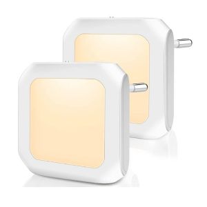 Veilleuse Avec Capteur Crépusculaire, 2 Pièces, Luminosité Réglable En Continu, Très Bien Pour Chambre D'enfant, Escalier, Chambre, Cuisine, Lampe D'orientation, Blanc Chaud - Neuf