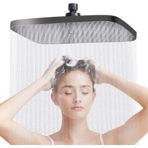 Tete de Douche Pluie, 14 Pouces Tete de Douche Carr&eacute; en Acier Inoxydable, Rotatif 360&deg; Angle R&eacute;glable Pommeau de Douche Carr&eacute; Anti Calcaire Pomme de Douche pour Salle de Bain(Noir) - Neuf