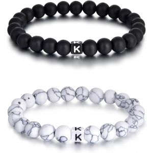 Kal-Lot De 2 Bracelets Avec Lettres De L'alphabet De 8 Mm En Pierre Naturelle Pour Couple Livr&eacute; Dans Une Bo&icirc;te Cadeau Raffin&eacute;e - Neuf