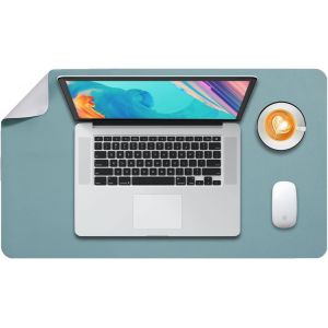 Sous-Main Bureau, Tapis De Bureau, Tapis De Clavier Et Souris, Tapis De Portable, Pad Écriture, Mouse Pad, Pour Bureau/Maison/Gaming, Double Face En Cuir Pu 60 X 35Cm (Vert Grisâtre/Gris) - Neuf