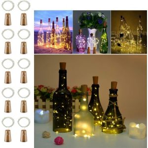 LED Bouteille Lumi&egrave;res avec du li&egrave;ge - 2m 20 LED Fonctionnant sur batterie Fil de cuivre Du vin de la Cha&icirc;ne Lumi&egrave;res verser Vacances Mariage F&ecirc;te No&euml;l BRICOLAGE, D&eacute;corations, blanc chaud, paquet de - Neuf