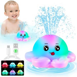 KAL-Jouets De Bain Octopus, Jouets De Bain Rechargeables Pour B&eacute;b&eacute;, Jouets De Bain Lumineux, Jouets D'Arrosage Pour La Baignoire Pour Les Tout-Petitse,Rose - Neuf