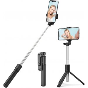 LORANKA-Perch&eacute; &agrave; Selfie, Selfie Stick Tr&eacute;pied pour T&eacute;l&eacute;phone avec T&eacute;l&eacute;commande D&eacute;tachable Compatible avec iPhone et Android des Smartphones, Enregistrement Vid&eacute;o, Blogage, Noir - Neuf