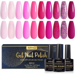 Kal-Vernis Semi Permanent,10 Couleurs Fuchsia Rose Pâle Rose Foncé Pailleté Vernis Gel Uv Semi Permanent, Pour Débutant Cadeaux Diy Nail Art, 8 Ml - Neuf