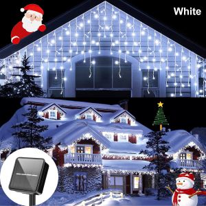 Guirlandes Lumineuses Solaires En Forme De Glaçon Pour Décoration D'extérieur,Rideau Lumineux Pour Avant-Toit- White-3.5m 96leds -A - Neuf