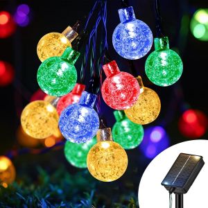 KAL-Guirlande Solaire Exterieur, 10M 30Led Guirlande Lumineuse Exterieure Solaire Ip65 Étanche, 8 Modes Décoration Pour Jardin Terrasse Guinguette Cour Noël Mariage Fête, Coloré - Neuf