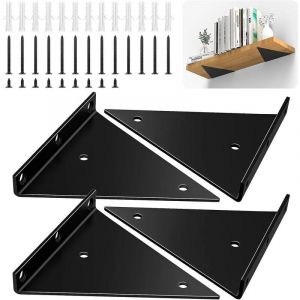 Supports d'Étagère Triangulaires de 15,2 cm, Lot de 4 Supports de Fixation Murale en Fer Robuste avec Vis, Équerre d'Étagère Murale Angle Droit Invisible avec Grande Capacité, Noir - Neuf