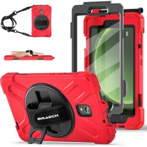 NAERYUT-Coque Pour Galaxy Tab Active 5/Active 3 8 Pouces,Étui De Robuste Avec Film Protection,Support Rotatif À 360°Et Dragonne,Bandoulière,Résistant Housse Pour Sm-X300/X306B/T570/T575,Rouge - Neuf