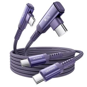 TRAHOO-240W C&acirc;ble USB C vers USB C 1M [2 Pi&egrave;ces], Angle 90 Degr&eacute;s Type-C Charge Rapide PD3.1 Nylon Tress&eacute; Compatible avec iPhone 17 16 Pro Max Galaxy S25 S24 Ultra Pixel 7 MacBook Air, Violet - Neuf