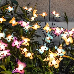 Lot De 4 Lampes Solaires Papillon &Agrave; Piquer - Lampes D&eacute;coratives Solaires Multicolores Pour L'ext&eacute;rieur - Neuf