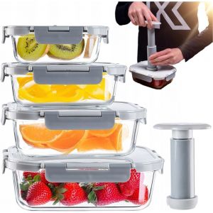 Ulteronixshop-Lot De 4 Bo&icirc;tes De Conservation Sous Vide En Verre Avec Couvercle Sous Vide Et Pompe Manuelle - R&eacute;cipients En Verre Pour Aliments - Bo&icirc;tes De Mise Sous Vide - Neuf