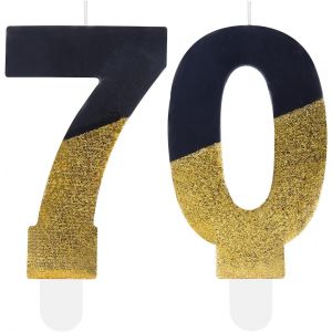 ERYI-Bougies Noires Et Dorées À Paillettes Pour 70E Anniversaire, Anniversaire De Mariage, Fête De Mariage - Numéro 70 - Bougies Pour Gâteaux - Pour Filles, Garçons, Hommes Et Femmes - Neuf