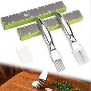 Chenquansarl-2 Pièces Shred Silk The Knife, Couteau À Oignons Déchiquetés, Trancheuse À Oignons Verts En Acier Inoxydable, Couteau À Déchiqueter Les Oignons Multifonction Pour Oignons Tomates Carotte - Neuf