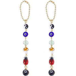 KAL-2Pcs Ornement À Suspendre Pour Voiture Petit Et Mignon Breloque Pour Voiture Mauvais ?il Fleur Champignon Coccinelle Billard Accessoires Pour Décoration Diy - Neuf