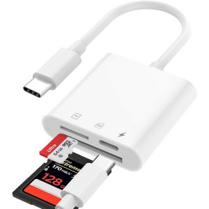 USB C Lecteur de Carte SD, Adaptateur Carte SD USB C avec Double Emplacement Micro SD/TF, Adaptateur de Carte mémoire de Photographie pour Phone 15/16, Galaxy S23/S22, Xiaomi, etc - Neuf