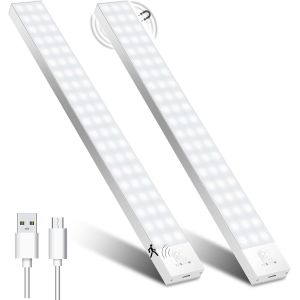 32Cm Led Éclairage D'Armoire Avec Détecteur De Mouvement, 5000K 1500Mah Lamp Led Luminaires De Dessous De Meubles De Rangement 60Led Lampe De Placard Pour Cuisine Veilleuse Escalier Couloir - Neuf