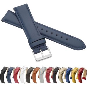 Llb Bracelet De Montre En Cuir V&eacute;ritable, Cuir Lisse, Cuir De Vache, Cuir Fin, Bleu, 16 Mm Xl, Classique - Neuf