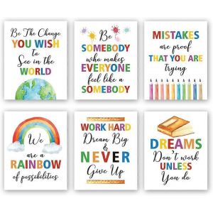Mots color&eacute;s impressions d'art,lot de 6 (8 x 10),citations inspirantes motivation disant affiche sur toile,arc-en-ciel monde crayon encre &eacute;claboussures wal - Neuf