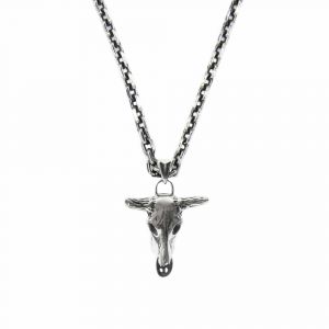 Collier Argent T&ecirc;te De Buffle Pendentif Rock Et Boh&egrave;me - Neuf