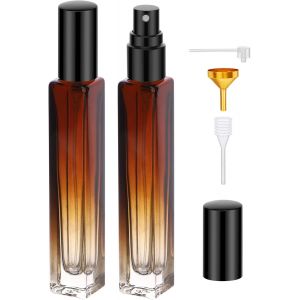 Kalanka-Vaporisateur Parfum Voyage, 2 Pièces 10ml Flacon Spray Vide Verre, Vaporisateur De Sac Rechargeable, Bouteille Spray Pour Parfum, Huiles Essentielles (Dégradé Brun) - Neuf