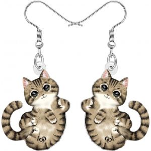 Kal-Adorable Jolie Chance Tabby Chat Boucles D'oreilles Pendentif, Design De Dessin Animé, Acrylique Bijoux Pour Femmes Filles Chaton Amoureux Cadeaux Nouveauté Amusant Hypoallergénique Charms - Neuf