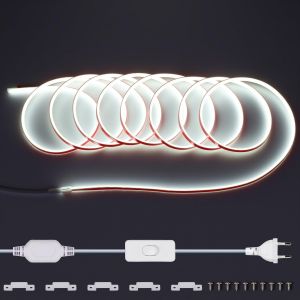 Subzonal-220v Ruban Led Cob Exterieur Etanche 10m, 288 Led/M Strip Blanc Froid 6000k Sans Transformateur, Flexible D&eacute;coupable Bande Led Avec Interrupteur Ip65 Pour La D&eacute;coration Int&eacute;rieure, Chambre, - Neuf