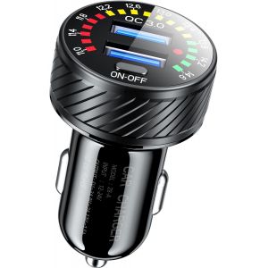 ERYI-Chargeur Allume-Cigare Usb - Double Port Qc3.0 - Adaptateur Usb Rapide - 36 W/3 A - Compatible Avec Voltmètre Coloré Et Interrupteur Marche/Arrêt - Noir - Neuf