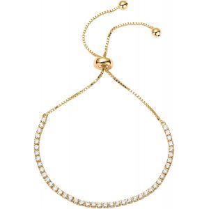 Femmes Classique Bracelet De Tennis Avec 14k Plaqué Or Zircon Cubique - Réglable Du Curseur (Or) - Neuf