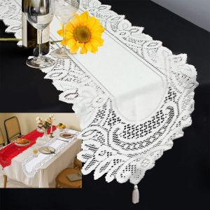 Tiss&eacute;s &Agrave; La Table Runner, Vintage, D&eacute;coration De Table, Rectangulaire De No&euml;l En Tissu De Table Runner, Pour Mariage, Bapt&ecirc;me, Communion, D&eacute;coration De Table, 33x183cm, Blanc - Neuf