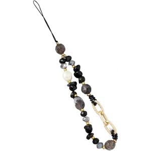 KAL-Bijoux De Telephone,Cordon Telephone Portable,Chaine Telephone Portable,1 Pc Noir Perl&eacute; Bracelet T&eacute;l&eacute;phone Cha&icirc;ne Dragonne Anti-Perte Lani&egrave;re T&eacute;l&eacute;phone Lani&egrave;re - Neuf