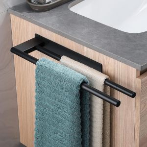 Ulteronixshop-Porte-Serviettes Sans Per&ccedil;age En Acier Inoxydable Double Porte-Serviettes Auto-Adh&eacute;sif &Agrave; Deux Bras Invit&eacute; Porte-Serviettes Mural Pour Salle De Bain Cuisine Noir - Neuf