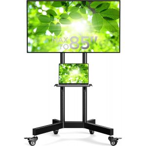 SUBZONAL-PERLEGEAR Support TV &agrave; roulettes pour T&eacute;l&eacute;viseurs de 32 &agrave; 85 Pouces jusqu'&agrave; 60 kg, Support TV au Sol avec Plateau, R&eacute;glable en Hauteur VESA 400x400mm Max. - Neuf