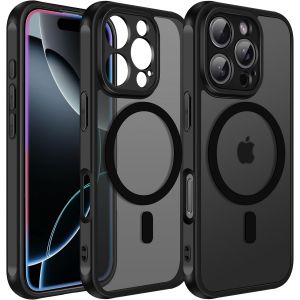 Eryi-Coque Magnétique Pour Iphone 16 Pro Max, Compatible Avec Magsafe, Translucide Mat Arrière Étui De Protection En Silicone Liquide Antichoc, Mince Anti-Rayures Dos Bumper Housse, Noir - Neuf
