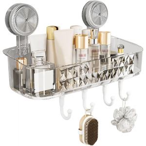 Etagere Douche sans Percage, &Eacute;tag&egrave;re Salle de Bain Amovible, Organisateur de Douche S&eacute;parable avec 4 Crochets, Rangement Douch pour la Salle Bain, Cuisine(28x12.5x6cm) (Blanc) - Neuf